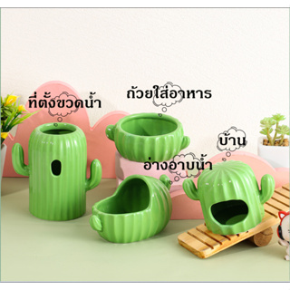 DOD บ้านเซรามิกแฮมเตอร์ เย็นสบาย สีสวย ของเล่นหนูแฮมเตอร์ ที่ตั้งขวดน้ำ สไตล์กระบองเพชร พร้อมส่ง