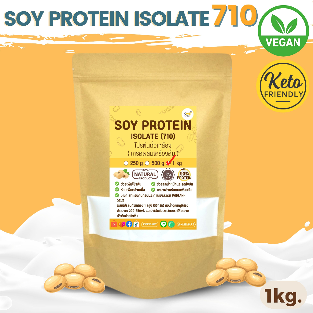 ภาพหน้าปกสินค้าIsolated Soy Protein 710 Non GMO โปรตีนถั่วเหลือง เพิ่มกล้ามเนื้อ ผงละเอียดสำหรับเครื่องดื่ม จากร้าน kmemart บน Shopee