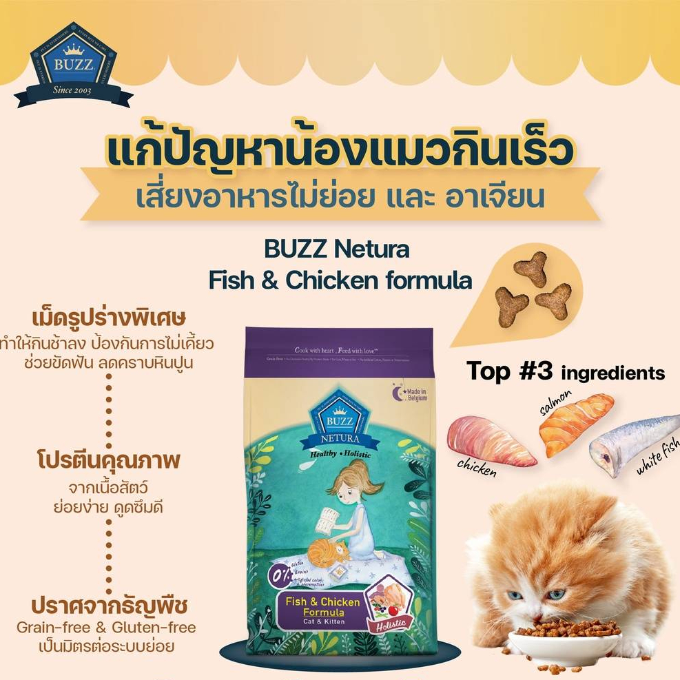 1-กิโล-buzz-netura-อาหารแมว-holistic-สูตร-เกรนฟรี-สำหรับทุกวัย-ไก่-แซลมอน-อายุ-1-เดือนขึ้นไป