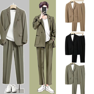 สินค้า SEOULSHIRTS PREMIUM  ชุดเซ็ท เสื้อสูท Blazer + กางเกงขายาว รุ่นสีพื้น กระดุมลิ้มอก สไตล์เกาหลี ผ้าหนา ทรงสวย SET08