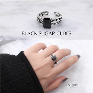 ESCOBAL💕แหวนเงินแท้ Black Sugar Cubes แหวนเพชรสีดำนำโชค แหวนมงคล แหวนผู้หญิง แหวนพลอย แหวนไพลิน แหวนปรับขนาดได้ แหวนหิน