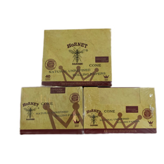 กระดาษม้วนสำเร็จรูป 110mm Hornet 480 Cones Organic Hemp Brown Whole box 12 packs x 40 cones