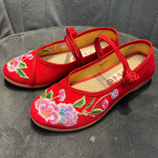 รองเท้าผ้าใบงานปักสไตล์จีน สำหรับผู้หญิง FGHHBJ (สีแดง)