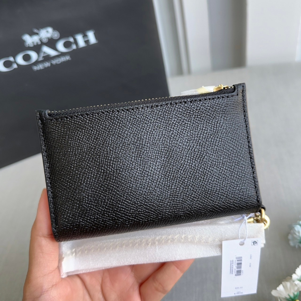 แท้-พร้อมส่ง-c2644-coach-zip-chain-card-case-key-fob-leather-wallet