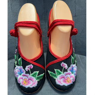 รองเท้าผ้าใบงานปักสไตล์จีน สำหรับผู้หญิง +_POIUHYG0022 (สีดำ)