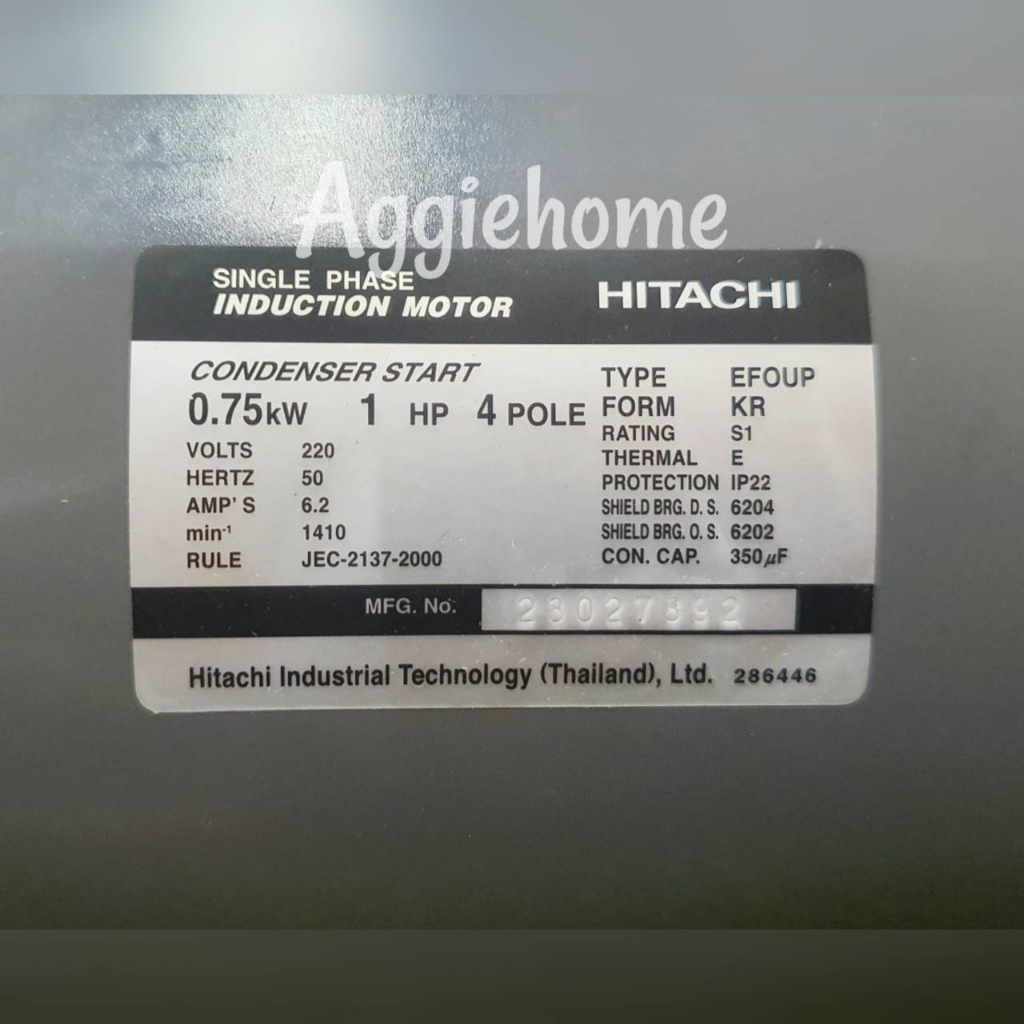 hitachi-มอเตอร์ไฟฟ้า-220v-รุ่น-efoup-kr-1hp-4p-1แรงม้า-0-75kw-ความเร็วรอบ-1410-รอบ-นาที-motor-มอเตอร์