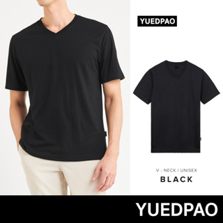 Yuedpao No.1 เสื้อยืด ไม่ย้วย ไม่หด ไม่ต้องรีด ผ้านุ่มใส่สบาย Ultrasoft Non-Iron เสื้อยืดสีพื้น เสื้อยืดคอวี สี Black