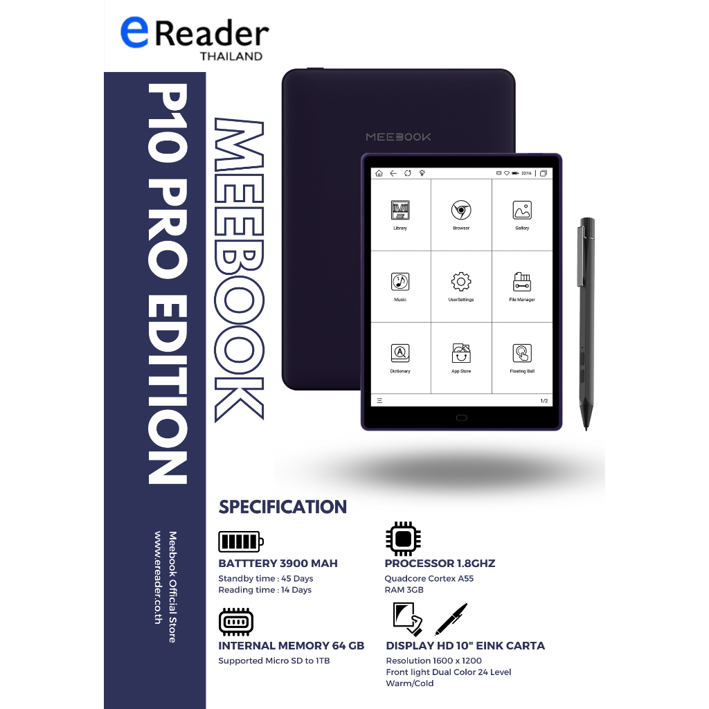 ภาพสินค้าMeebook P10 Pro Edition eBook Reader 2023 - New 10" Eink (Android 11 / Micro SD Slot 1TB) จากร้าน ereader_thailand บน Shopee ภาพที่ 2