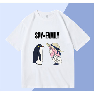 SPY×FAMILY แฟชั่นเสื้อยืด Anya Forger และ Penguin ผ้าฝ้ายแขนสั้นลายลำลองน่ารัก