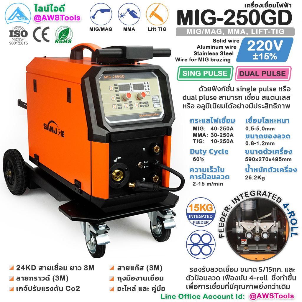 sanjoe-ตู้เชื่อม-mig-250gd-dual-pulse-220v-ส่งฟรี-เชื่อมอลูมิเนียม-เครื่องเชื่อมไฟฟ้า-เครื่องเชื่อมมิก-ตู้เชื่อมมิก