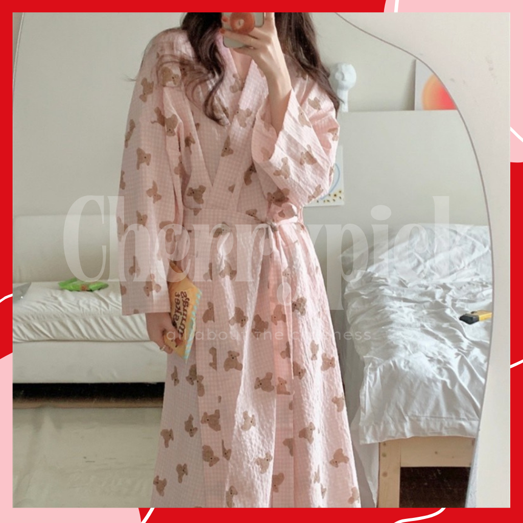 พร้อมส่ง-ชุดคลุมอาบน้ำ-teddy-ชุดนอน-ชุดนอนเกาหลี-ชุดนอนน่ารัก-เสื้อคลุมอาบน้ำ-ชุดนอนเกาหลี-ผ้าเช็ดตัว