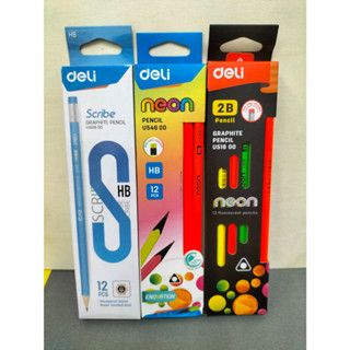 Deli  Graphite Pencil ดินสอไม้ 2B ทรงสามเหลี่ยม (แพ็ค 12 แท่ง) ดินสอ เครื่องเขียน อุปกรณ์การเรียน ดินสอ2B school