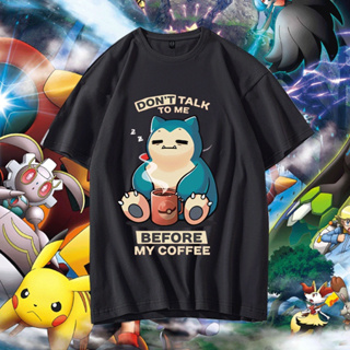 Pokémon Anime เสื้อยืด Unisex Snorlax Graphic Tshirt แฟชั่นแขนสั้น r รอบคอพิมพ์เสื้อยืด