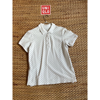 Uniqlo x cotton x เสื้อทรงโปโล x size M polkadot พื้นขาว อก 34 ยาว 21 สภาพ 70% Code : BM17(1)