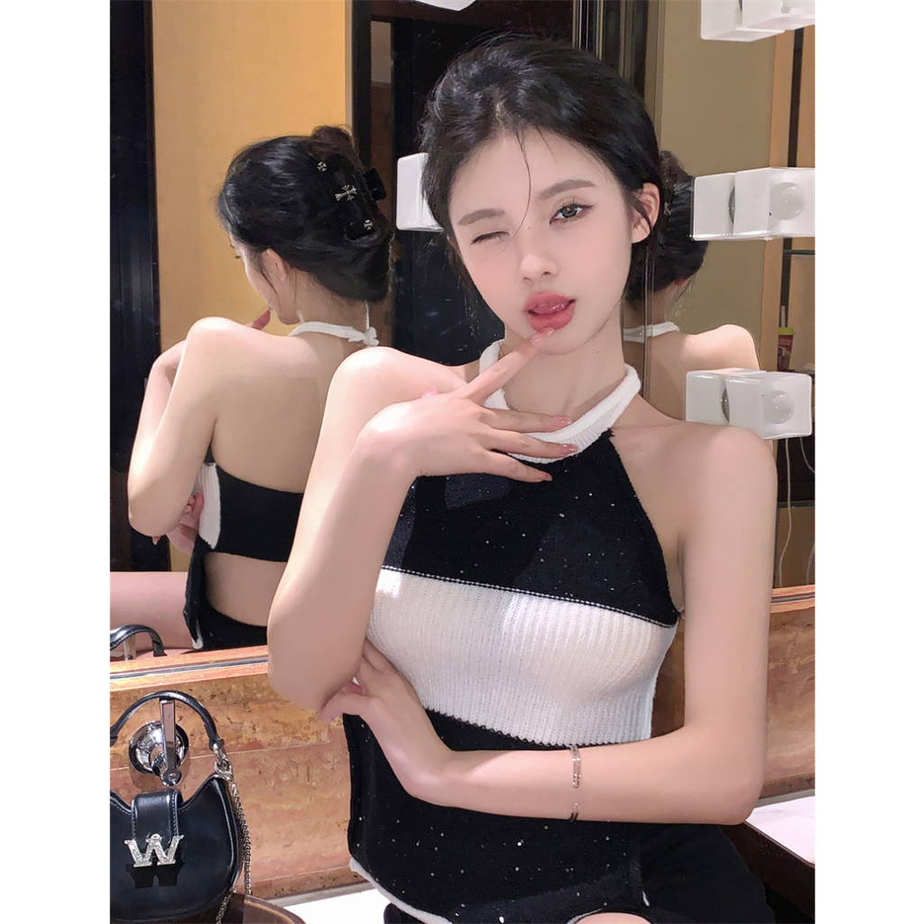 cici-no-t2066-เสื้อไหมพรมคล้องคอ-ดีเทลประกายเพชร-สวยแบบเก๋ๆ