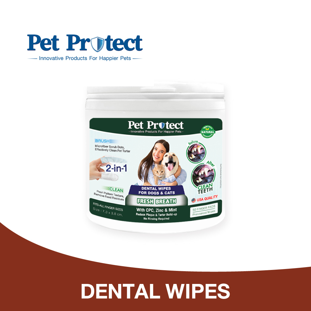 [48334] Pet Protect 2in1 Dental Wipes ปลอกนิ้วแปรงฟัน ลดกลิ่นปาก คราบ