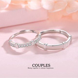 s925 Couples ring 4 แหวนคู่รักเงินแท้  ดีไซน์เป็นรูปไม้ไผ่ ประดับด้วย Cubic Zirconia (CZ) ปรับขนาดได้