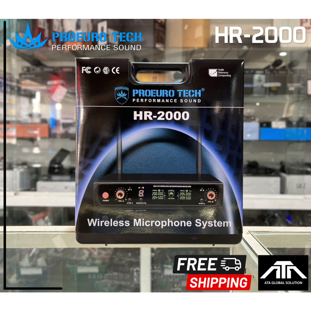 ไมค์ลอย-proeurotech-hr-2000-ไมค์ไร้สายแบบคู่-อลูมิเนียม-จอled-ปรับความถี่-hr-2000-กระเป๋า-ล๊อคได้-1-ใบ-proeurotech