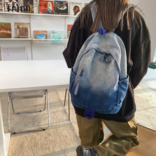 TAIDU กระเป๋านักเรียนใหม่ กระเป๋าเป้สะพายหลังผ้าใบเดนิมแบบเรียบง่าย กระเป๋าเป้สะพายหลังไล่โทนสี เดินทางได้หลากหลาย