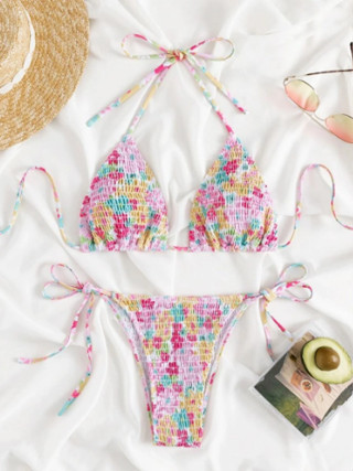 l พร้อมส่ง l Bikini Flower Sweet Daisy บิกินี่ผูกคอลายดอกเดซี