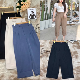 Besic Trousers 🍢🥐🍞 กางเกง9 ส่วนขาเบิ้ล  ตะขอคู่หน้าสาวอวบ