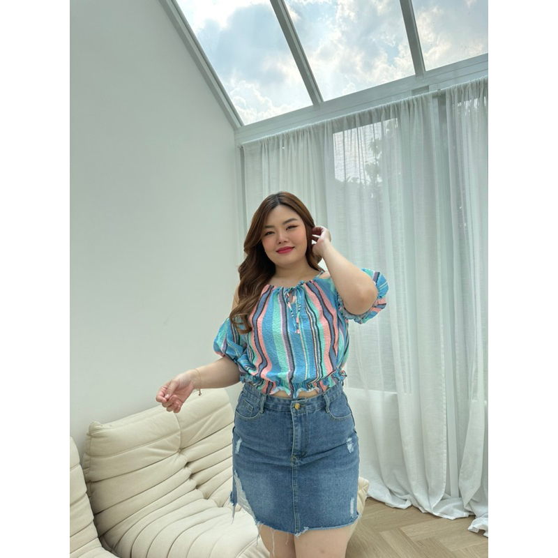 รุ่นใหม่-babe-jeans-skirt-กระโปรงยีนส์สั้นสาวอวบ-chubbybuthappy