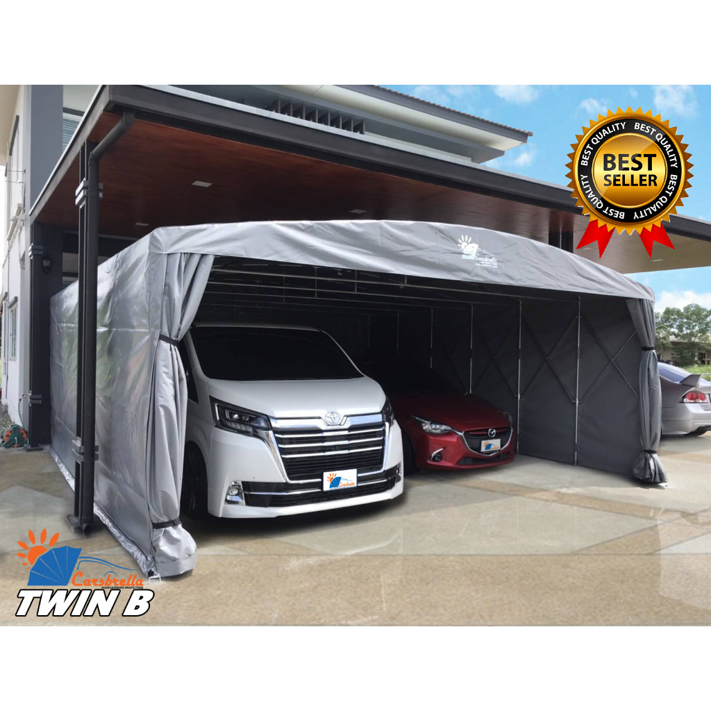 โรงจอดรถสำเร็จรูป-carsbrella-รุ่น-twin-b-สําหรับรถยนต์ขนาดเล็ก-กลาง-สามารถจอดรถได้-2-3-คัน