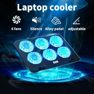 พัดลมโน๊ตบุ๊ค พัดลมรองโน๊ตบุ๊ค 6ใบพัด ไฟสีฟ้าสวยๆ Laptop Stand 9"-17"พัดลมระบายความร้อนโน๊ตบุ๊ค