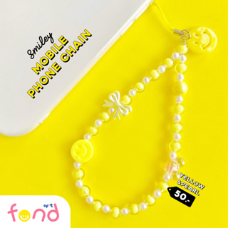 🟡ที่ห้อยโทรศัพท์ลูกปัดมุกสลับเหลืองจี้หน้ายิ้ม🙂yellow&pearl smiley mobile phone chain