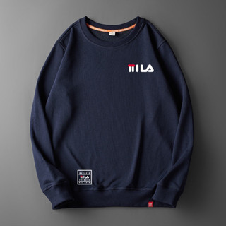 [FILA]⭐แบรนด์น้ำผู้ชายคอกลมเสื้อกันหนาวฤดูใบไม้ร่วงและฤดูหนาวบวกกำมะหยี่หนาสบายๆหลาใหญ่หลวมแขนยาวพิมพ์เสื้อสวมหัว