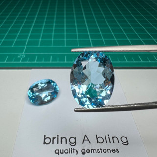 บลูโทแพส swiss blue topaz ขนาด 24.30 ct (16x12x8 มม.) 2เม็ด สวยมาก สีฟ้าสดใสพลอยธรรมชาติไฟเต็ม ใสไร้ตำหนิ