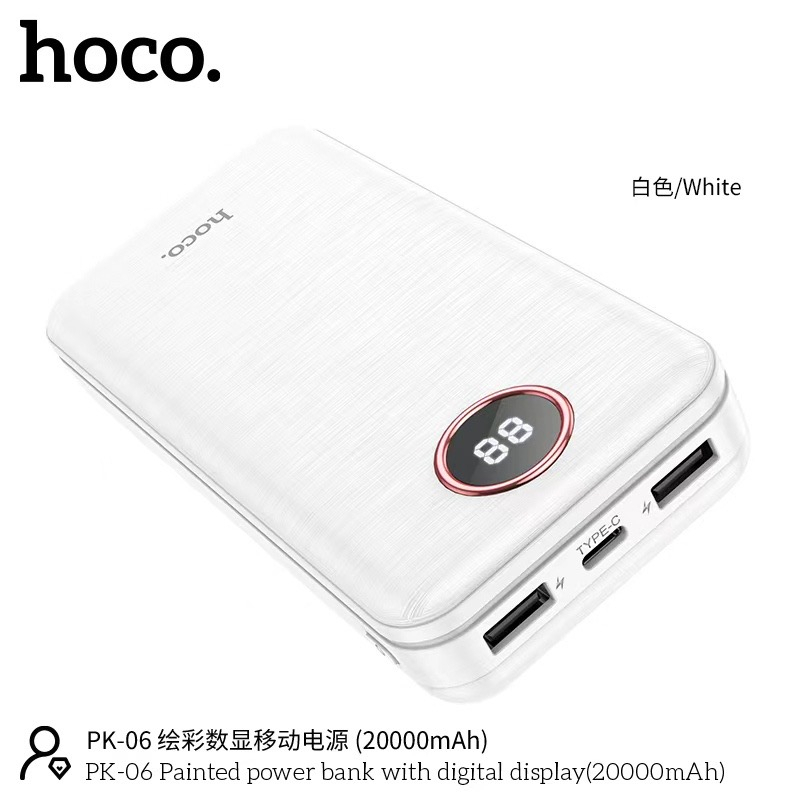 แท้100-ใหม่-hoco-pk-06-พาวเวอร์แบงค์-แบตเตอรี่สำรองแบตสำรอง-20000mah-ชาร์จเร็ว-power-bank-fast-quick-charge-ไฟled