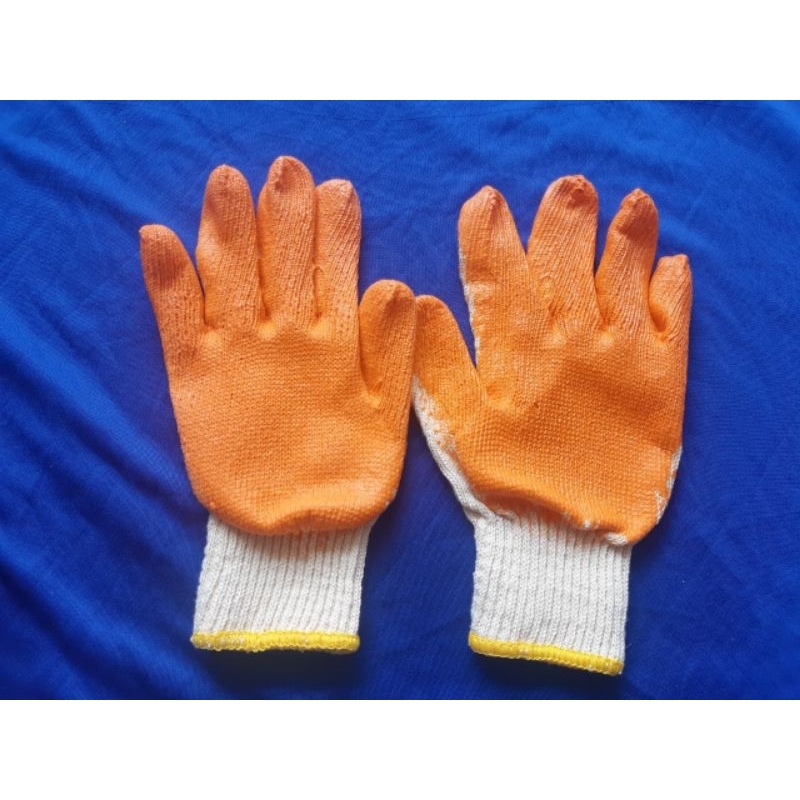 ภาพสินค้าถุงมือผ้าเคลือบยางพาราธรรมชาติ สีส้ม 1 โหล (12 คู่) จากร้าน trs_progressive บน Shopee ภาพที่ 3