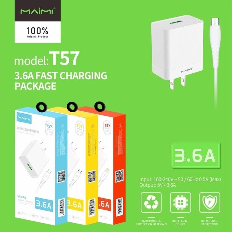 ชุดชาร์จ-เร็ว-maimi-t57-จ่ายไฟ-3-6a-max-ของแท้100