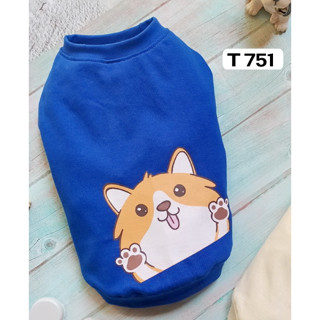 Petcloths -Doggydolly  เสื้อผ้าแฟชั่น  สัตว์เลี้ยง  หมาแมว  คอกลม แขนกุด สีน้ำเงิน  T-Shirt ขนาดไซส์ 1-9โล T751