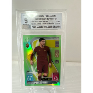 2021-22 Topps Chrome Match Attax UEFA Champions League Soccer Cards PSGA #148 Lorenzo Pellegrini Neon Green Refractor/99