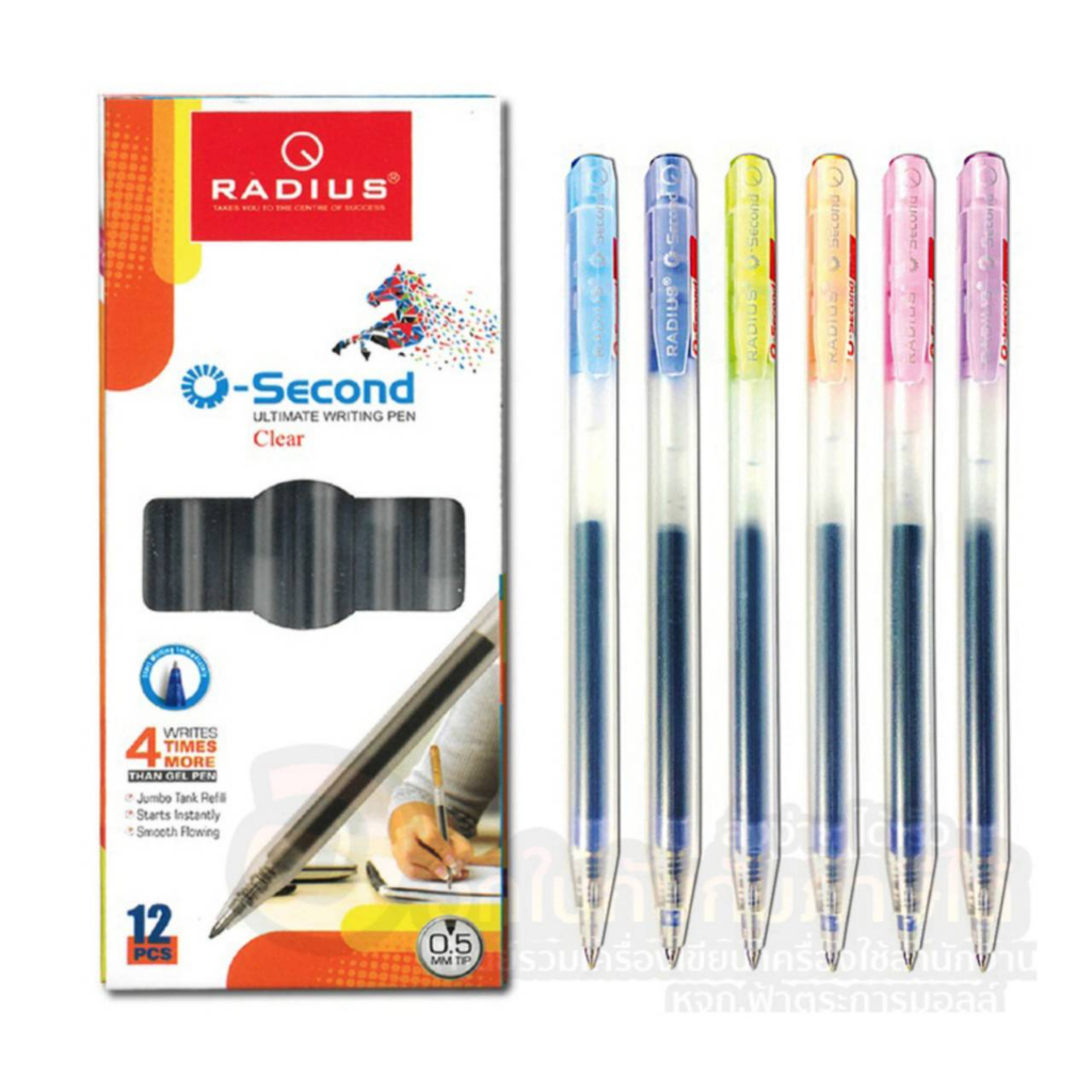 ปากกา-radius-ปากกาเจล-ด้ามใส-แบบกด-o-second-หมึกน้ำเงิน-ขนาด-0-5mm-บรรจุ-12ด้าม-กล่อง-พร้อมส่ง
