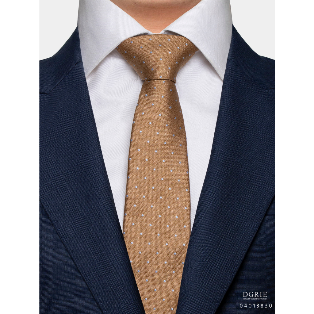sand-yellow-mini-polka-dot-3-inch-necktie-เนคไทสีเหลืองทรายลายจุดฟ้า
