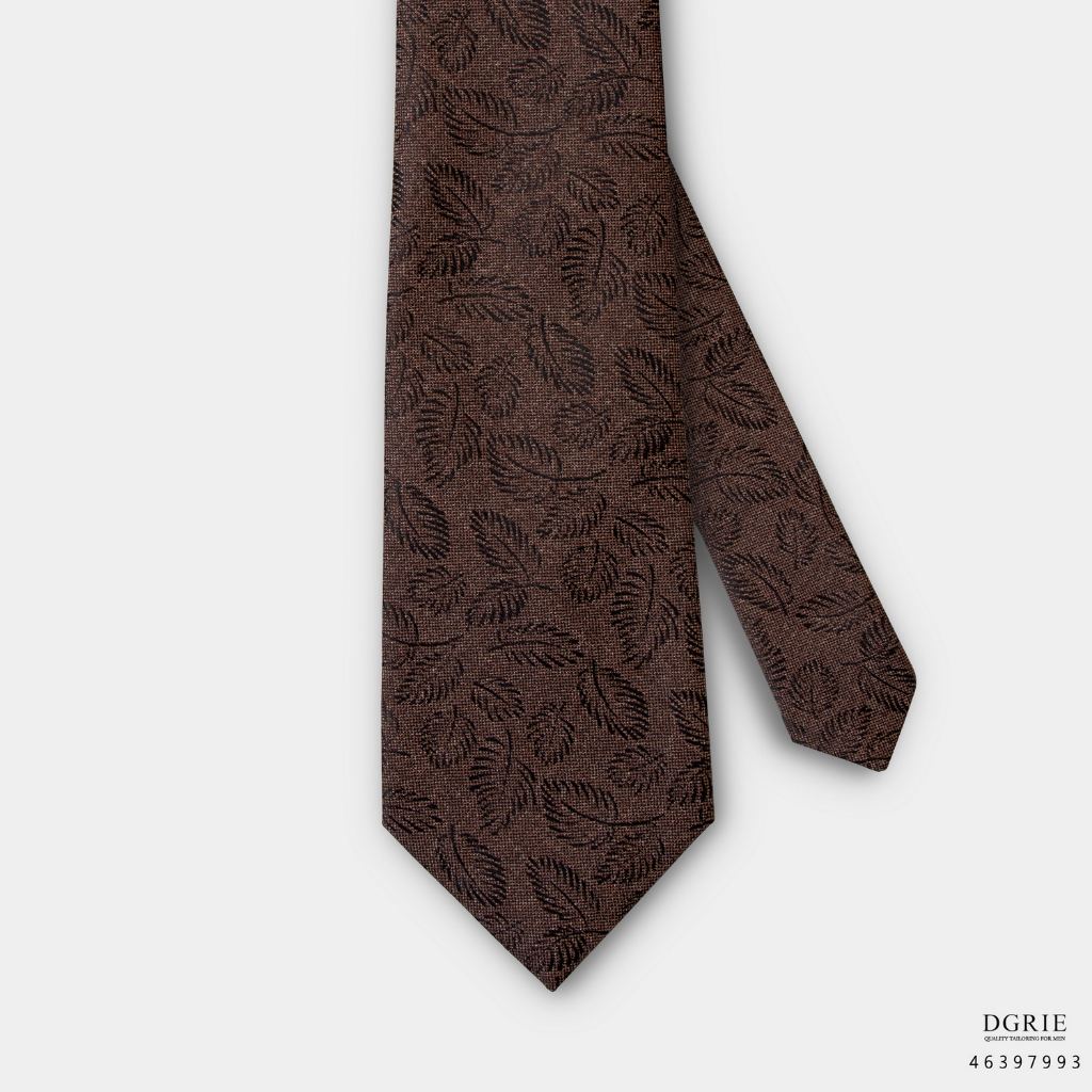 black-leaf-on-chocolate-brown-b-b-3-inch-necktie-เนคไทสีน้ำตาลช็อกโกแลตลายใบไม้