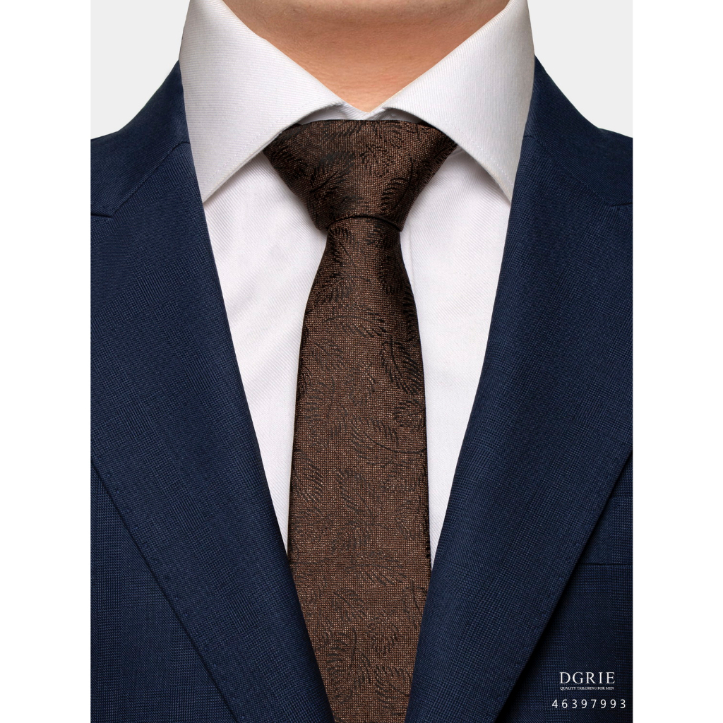 black-leaf-on-chocolate-brown-b-b-3-inch-necktie-เนคไทสีน้ำตาลช็อกโกแลตลายใบไม้