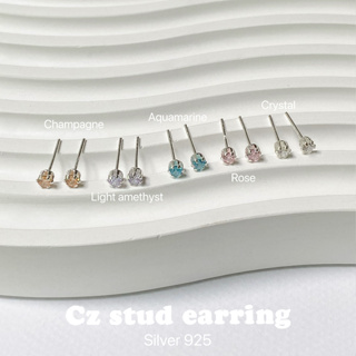 🔥กรอกโค้ด CLMLH ลด 45.-🔥cz earring 3 mm birthstone sterling silver /ต่างหูพลอยcz ต่างหูเงินแท้925 สินค้าพร้อมส่งครบสี