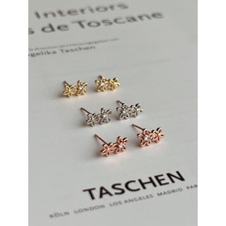 (โค้ด X8SFXJ ลด 20%) A.piece  ต่างหูก้านเงินแท้ [Silver 925 pin+Brass] Double petite flowers stud earrings(206-208)