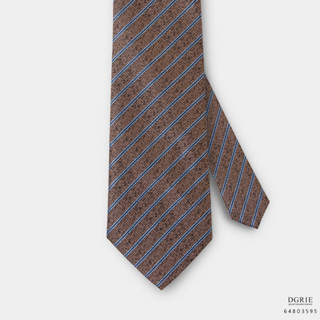 Blue&amp;Navy Stripe on Coffee Brown B/B 3 Inch Necktie-เนคไทสีน้ำตาลกาแฟลายทางฟ้า