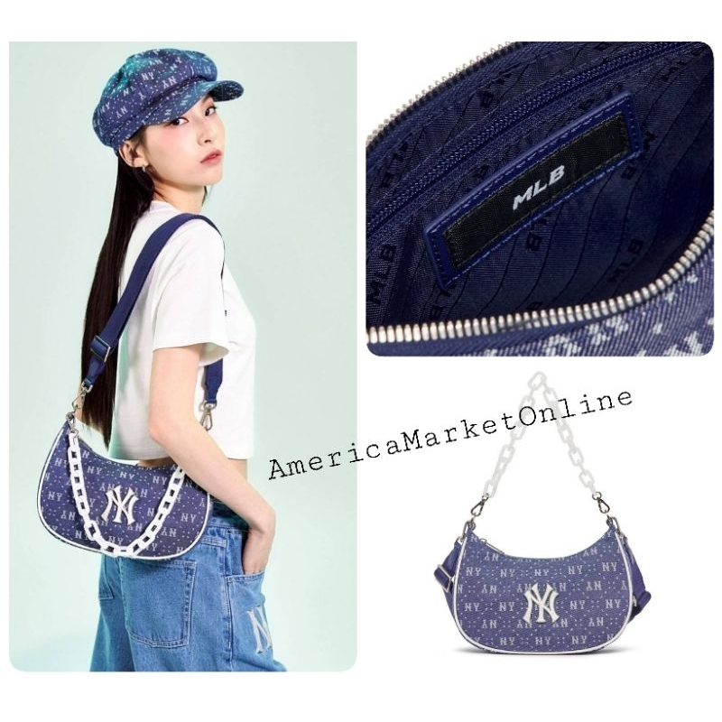กระเป๋า MLB Dia MONOGRAM Jacquard Denimlike Strap Hobo Bag NEW YORK