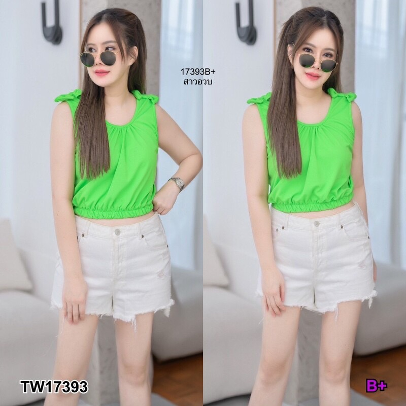 ak-17393-เสื้อ-สาวอวบ-คอกระเช้าประยุกต์-แต่งโบว์ไหล่