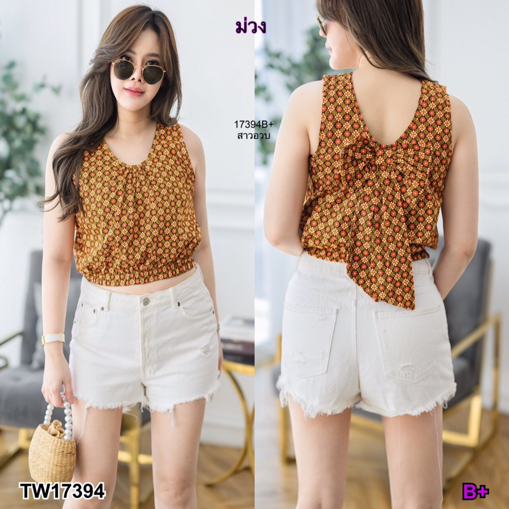 ak-17394-เสื้อ-สาวอวบ-เสื้อคอกระเช้า-แต่งโบว์หลัง