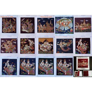 ภาพพิมพ์ศิลปะไทยวิจิตรบนผ้า No.N-1 หนุมานและรามเกียรติ์ Exquisite Thai Art Prints on Cloth No.N-1 Hanuman and Ramayana