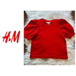 แท้ 💯% Used H&amp;M size S อก 33” เสื้อครอป สีแดงสด Red แบบสวย แขนตุ๊กตา น่ารัก สภาพดีมาก