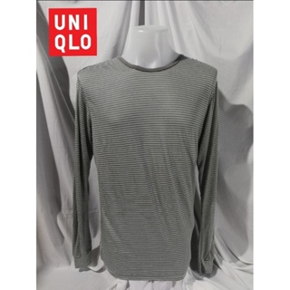 HEATTECH Uniqlo Brand_2nd hand เสื้อยืดคอกลมแขนยาวฮีตเทคลายทาง/ Size​ L/ Made​ in​ Vietnam 🇻🇳​/ แท้มือสองกระสอบนำเข้า​