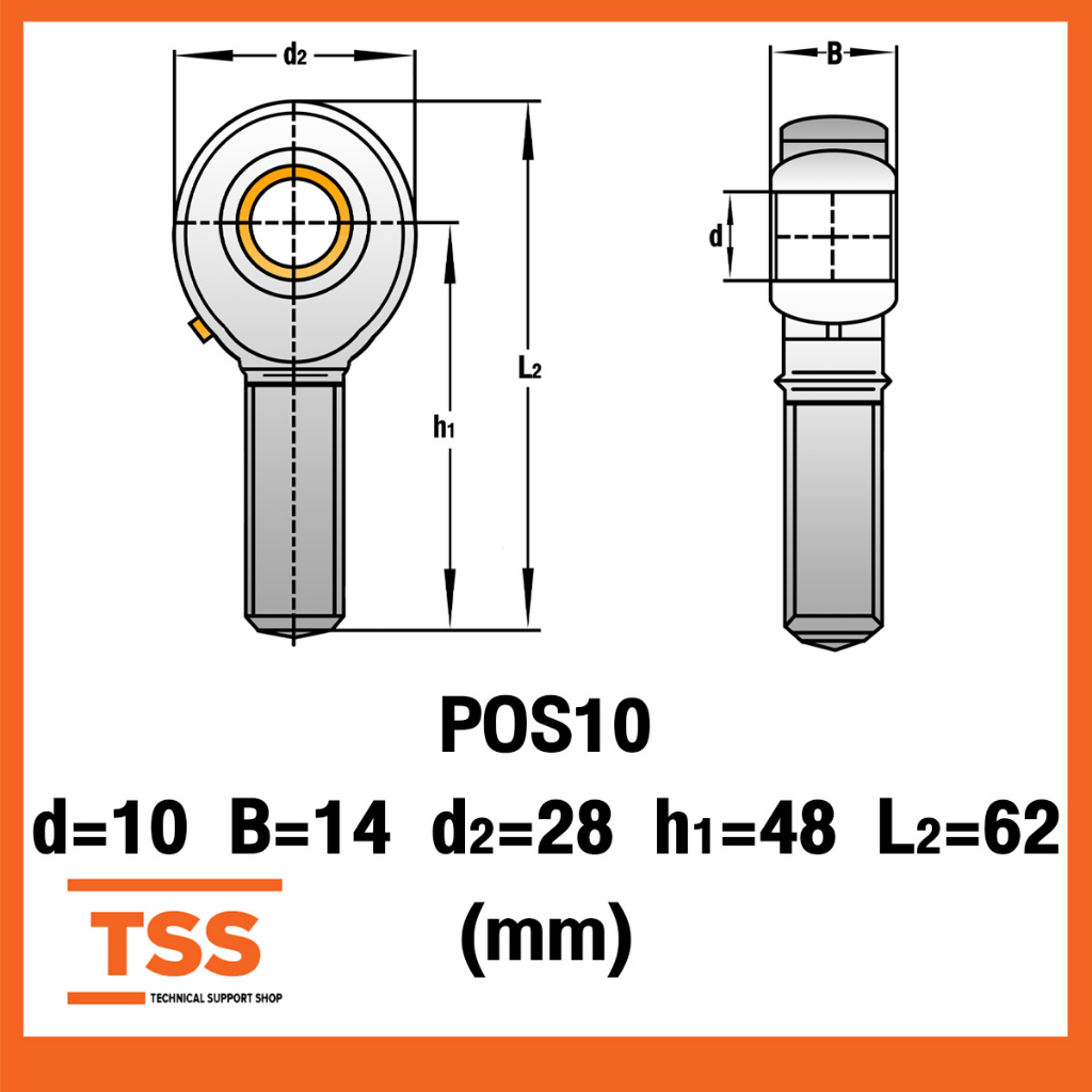 POS10 (M10x1.5 mm) ลูกปืนตาเหลือก ตัวผู้ เกลียวขวา (INLAID LINER ROD ...